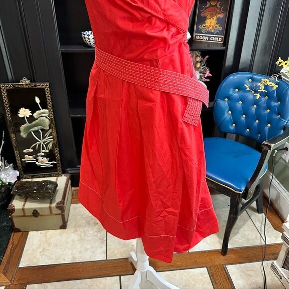 Adolfo Dominguez Red Belted Sleeveless Dress Size 8 - Picture 4 of 12